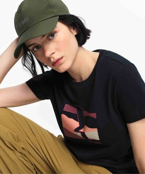 AIGLE/エーグル 吸水速乾 抗菌防臭 プリント半袖Tシャツ ブラック S AIGLE/エーグル 吸水速乾 抗菌防臭 プリント半袖Tシャツ ブラック S