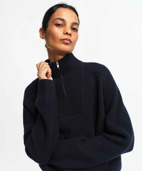 AIGLE/エーグル ウールブレンド ハーフジップニットセーター ダークネイビー S AIGLE/エーグル ウールブレンド ハーフジップニットセーター ダークネイビー S