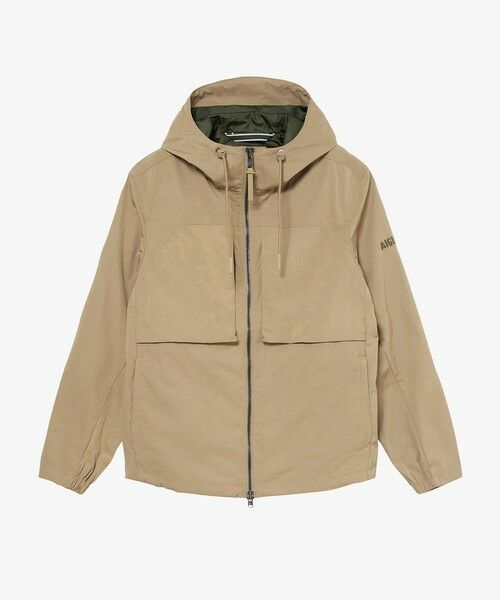 AIGLE/エーグル 撥水 ワンポイントロゴ刺繍 ダブルポケット フーデッドジャケット ベージュ M