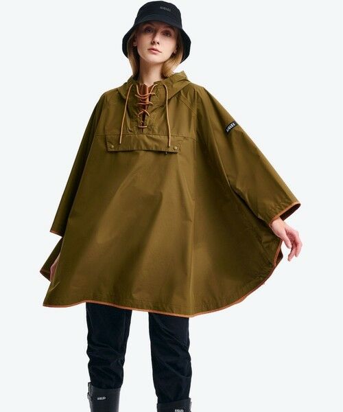 AIGLE/エーグル 透湿防水 撥水 防風 2トーンデザイン パッカブルポンチョ / 収納袋付き オリーブ M-L AIGLE/エーグル 透湿防水 撥水 防風 2トーンデザイン パッカブルポンチョ / 収納袋付き オリーブ M-L