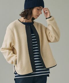 AIGLE / エーグル ブルゾン | ショートシェルパ テリー ノーカラージャケット