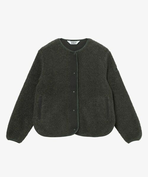 AIGLE/エーグル ショートシェルパ テリー ノーカラージャケット グレー 38(M)