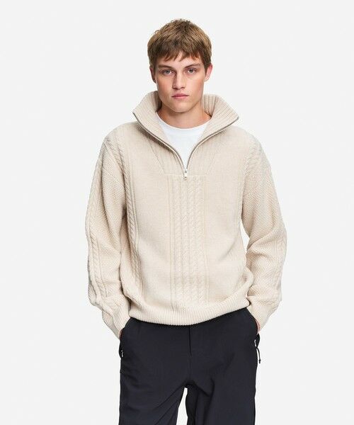 AIGLE/エーグル ケーブルニット オーバーサイズハーフジップセーター オフホワイト S