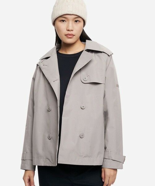 AIGLE/エーグル GORE TEX ゴアテックス 防風 防水 透湿 2レイヤー ショートトレンチコート / フード脱着可 グレー 38(M)