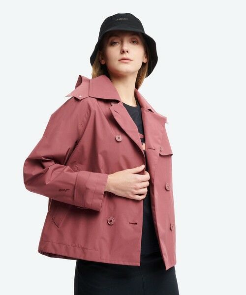 AIGLE / エーグル トレンチコート | GORE TEX ゴアテックス 防風 防水 透湿 2レイヤー ショートトレンチコート / フード脱着可 | 詳細7