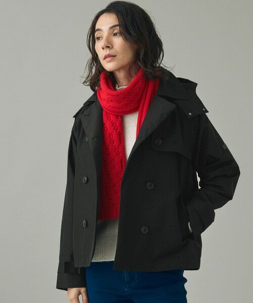 AIGLE/エーグル GORE TEX ゴアテックス 防風 防水 透湿 2レイヤー ショートトレンチコート / フード脱着可 ブラック 36(S)