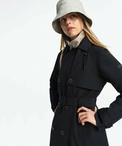 AIGLE / エーグル トレンチコート | GORE-TEX ゴアテックス 防風 防水 透湿 ミドルトレンチコート / フード取り外し可 | 詳細15