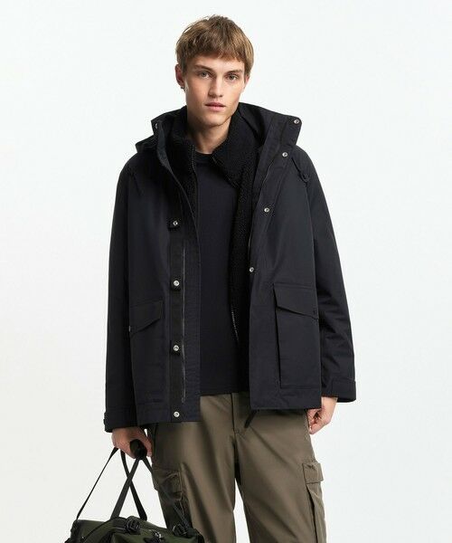 AIGLE/エーグル 透湿 防水 防風 ミリタリーツイルフーデッドジャケット T-KIT / フード取り外し可 ブラック L