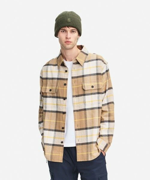 AIGLE/エーグル フランネルチェックオーバーシャツ ベージュ XL
