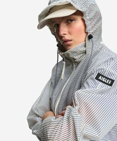 AIGLE / エーグル ナイロンジャケット | 超軽量 撥水 UVカット ストライプ エクストラライト フーディジャケット