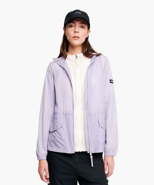 AIGLE / エーグル ナイロンジャケット | 超軽量 撥水 UVカット フーディショートジャケット（パープル）