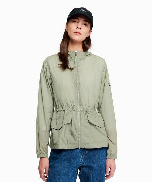 AIGLE / エーグル ナイロンジャケット | 超軽量 撥水 UVカット フーディショートジャケット（セージグリーン）