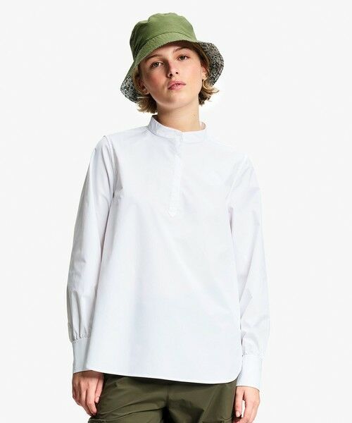 AIGLE / エーグル シャツ・ブラウス | UVカット SOLOTEX ソフトストレッチ ハーフプラケット ノーカラーエレガントシャツ（ホワイト）