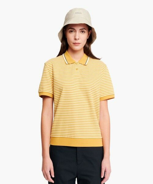 AIGLE / エーグル ポロシャツ | UVカット ストライプ 半袖ポロシャツ（イエロー）