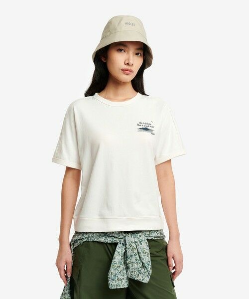 AIGLE / エーグル Tシャツ | UVカット 吸水速乾 ワンポイントグラフィック半袖Tシャツ(ホワイト)
