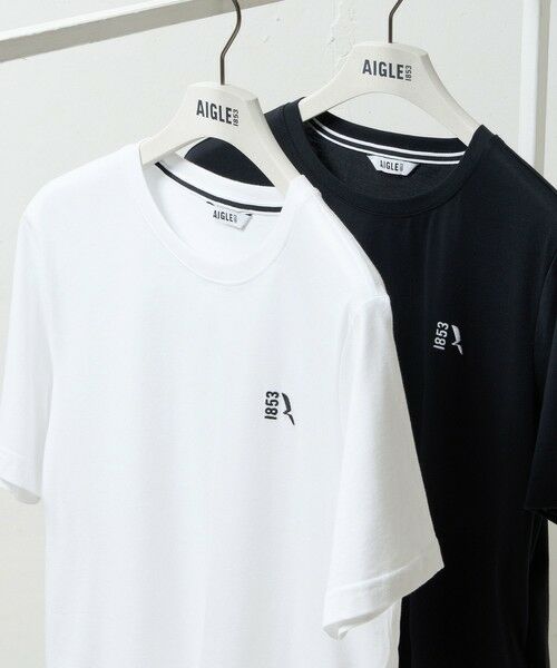 AIGLE / エーグル Tシャツ | 2枚セット ワンポイントロゴ刺繍 2パック半袖Tシャツ（ブラック×ホワイト）