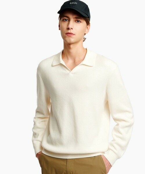 AIGLE / エーグル ニット・セーター | ロングスリーブ プルオーバー スキッパーネックポロニットシャツ（ホワイト）