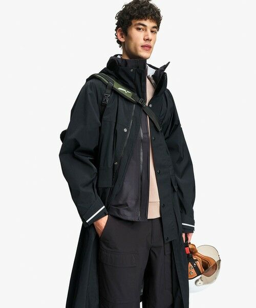 AIGLE / エーグル トレンチコート | 透湿防水 リフレクティブ サイクリング ロングレインコート（ブラック）