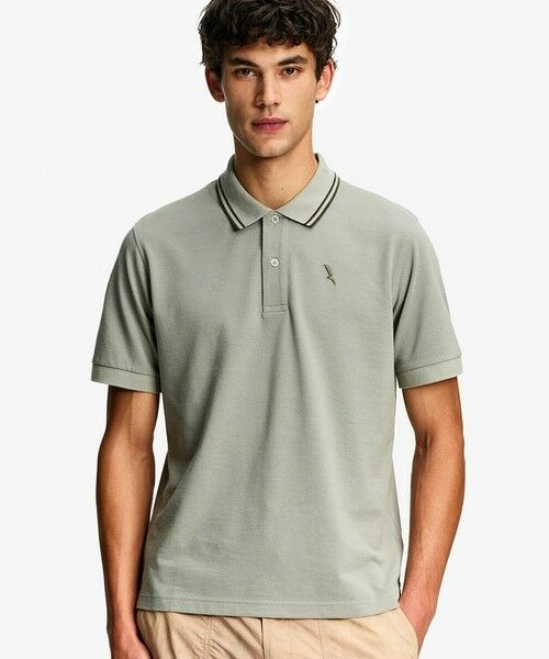AIGLE / エーグル ポロシャツ | 吸水速乾 ワンポイントロゴ刺繍 襟ダブルストライプ ピケポロシャツ（セージグリーン）