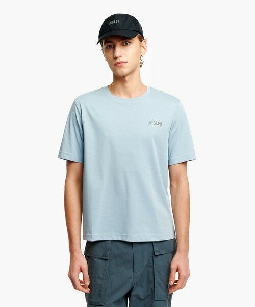 AIGLE / エーグル Tシャツ | 吸水速乾 ロゴプリント半袖Tシャツ（グレイッシュブルー）