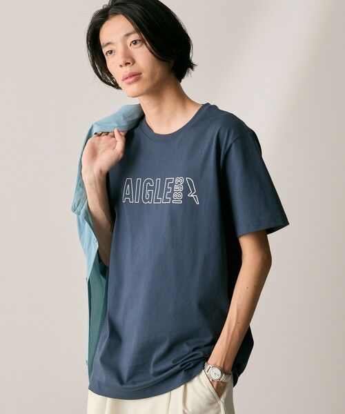 AIGLE / エーグル Tシャツ | オーガニックコットン ロゴプリント 半袖Tシャツ / ユニセックス（ダークネイビー）