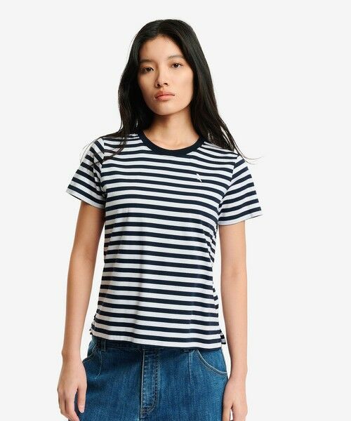 AIGLE / エーグル Tシャツ | UVカット ピマコットン マリニエールボーダー半袖Tシャツ(ダークネイビー)