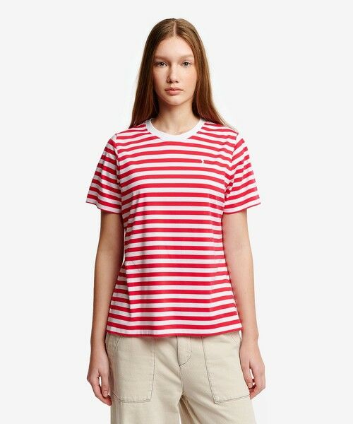 AIGLE / エーグル Tシャツ | UVカット ピマコットン マリニエールボーダー半袖Tシャツ(ピンク)