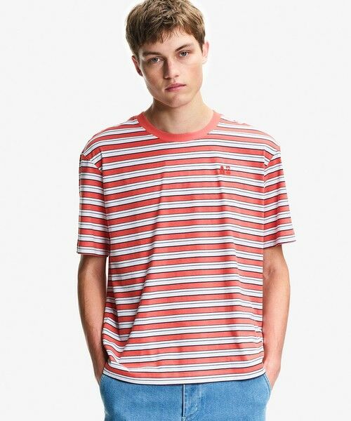 AIGLE / エーグル Tシャツ | 吸水速乾 抗菌 リラックスフィット ストライプ半袖Tシャツ(レッド)