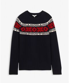 AIGLE / エーグル ニット・セーター | 抗菌 メリノウールブレンド ジャカードクルーネックセーター