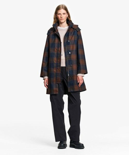 AIGLE / エーグル ステンカラーコート | 透湿防水 2レイヤー コットンタッチ チェック柄ロングコート | 詳細1