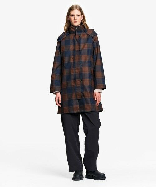 AIGLE / エーグル ステンカラーコート | 透湿防水 2レイヤー コットンタッチ チェック柄ロングコート | 詳細2