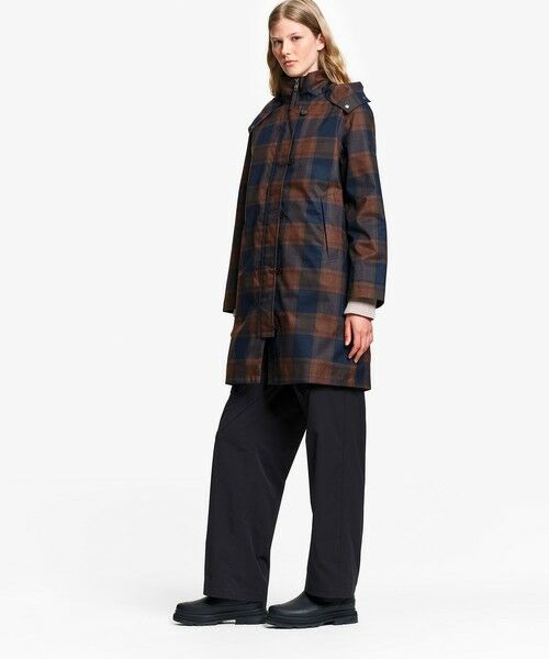 AIGLE / エーグル ステンカラーコート | 透湿防水 2レイヤー コットンタッチ チェック柄ロングコート | 詳細3