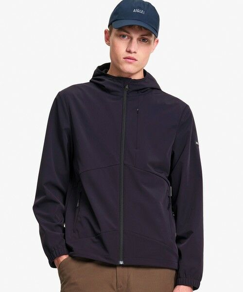 AIGLE / エーグル ブルゾン | 撥水 防風 ストレッチ ソフトシェル フーデッドジャケット WARM（ブラック）