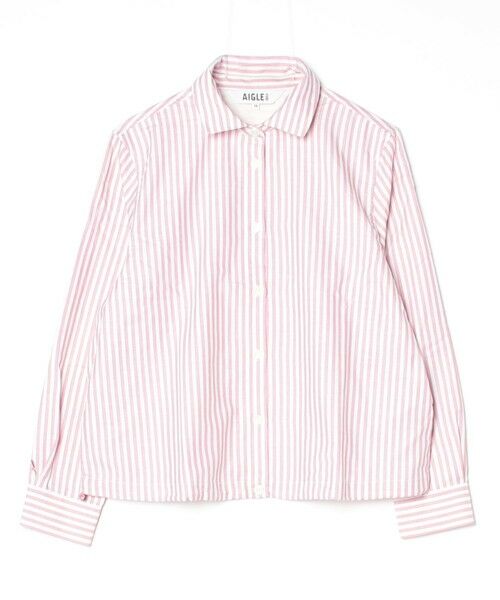 AIGLE / エーグル シャツ・ブラウス | 吸水速乾 ストライプ 裾絞り プリーツ入りバックヨーク ロングスリーブシャツ（ピンク）