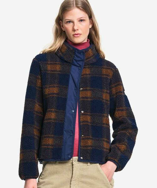 AIGLE / エーグル ブルゾン | チェックジャカード 二重構造 ナイロン切り替えスタンドカラーシェルパフリースブルゾン（ネイビー）