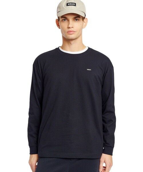AIGLE / エーグル Tシャツ | オーガニックコットン オーバーサイズ ワンポイントシリコンバッジロゴ ロングスリーブTシャツ(ブラック)