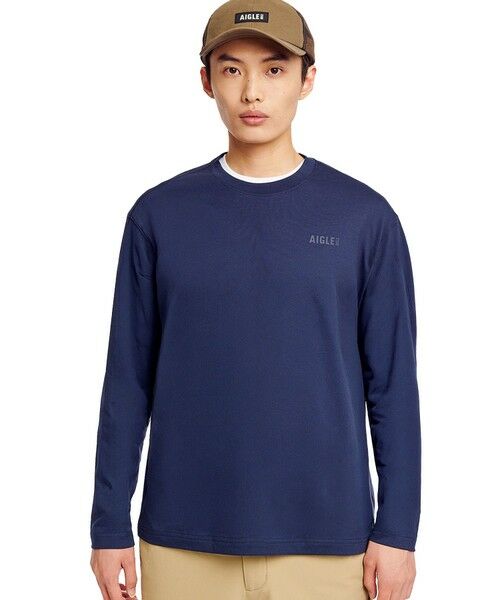 AIGLE / エーグル Tシャツ | 抗菌防臭 吸水速乾 オーガニックコットン ワンポイントロゴ ロングスリーブTシャツ（ダークネイビー）