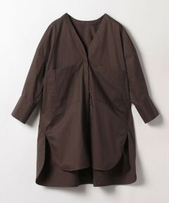 Vネックステップヘムロングシャツ