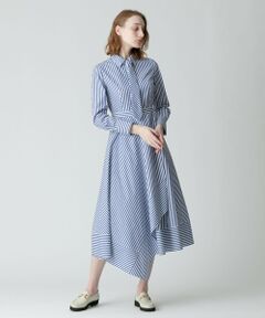 【allureville  2024 spring&summer】<br><br>アシンメトリーのラップデザインが着映えするシャツワンピース。<br>高密度のクリーンな表面感の生地を使用しています。<br>箇所によってストライプの方向を変えてデザイン性を高めました。<br>取り外し可能なネクタイ付きのマニッシュなデザインがポイントです。<br>釦はシルバーのドーム型釦でアクセントをつけつつ、主張しすぎない小さめのものをセレクトしています。<br><br>【スタッフコメント】<br>一枚でサマになる、アシンメトリーのラップデザインが着映えするシャツワンピースです。<br>ネクタイなしでも胸元のシルバー釦がキラリと光るデザインなのでネクタイなしでも可愛さ。<br>ウエスト切り替えデザインなので、着るだけでくびれができウエストからのフレアラインもとても綺麗です。<br><br><br>※手洗い可能です。<br><br>※照明の関係により、実際よりも色味が違って見える場合がございます。<br>またパソコン・スマートフォンなどの環境により、製品と画像のカラーが異なる場合もございます。<br>予めご了承ください。