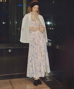 allureville / アルアバイル ミニ・ひざ丈スカート | スケッチボタニカルプリントタックフレアスカート