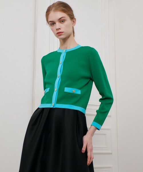 allureville/アルアバイル 【LOULOU WILLOUGHBY】◇バイカラーコンパクトカーディガン グリーン系 (74) 02(M) allureville/アルアバイル 【LOULOU WILLOUGHBY】◇バイカラーコンパクトカーディガン グリーン系 (74) 02(M)