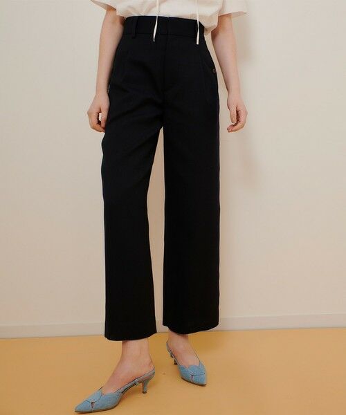 allureville/アルアバイル リネンライクタックワイドパンツ ネイビー (65) 01(S) allureville/アルアバイル リネンライクタックワイドパンツ ネイビー (65) 01(S)
