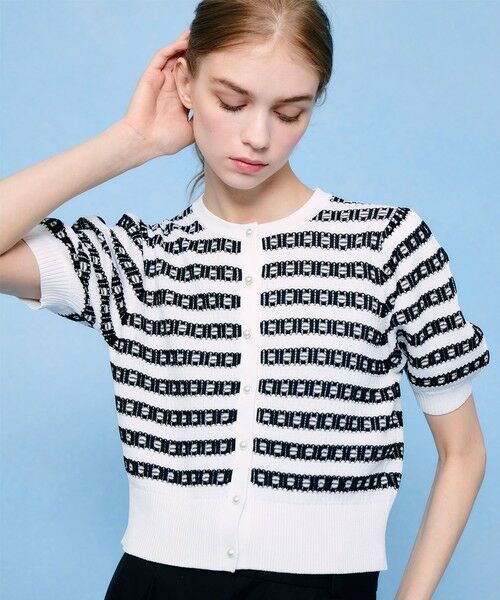 LOULOU WILLOUGHBY　リボンボーダーカーディガン LOULOU WILLOUGHBY】リボンボーダーカーディガン （カーディガン