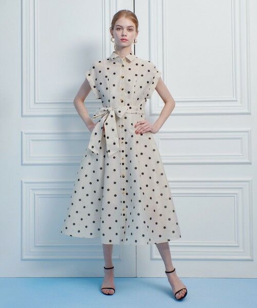 ホルタ― ボウ ドット ドレス ワンピース リゾートにも LOULOU WILLOUGHBY】オーガンドットウエストリボンワンピース