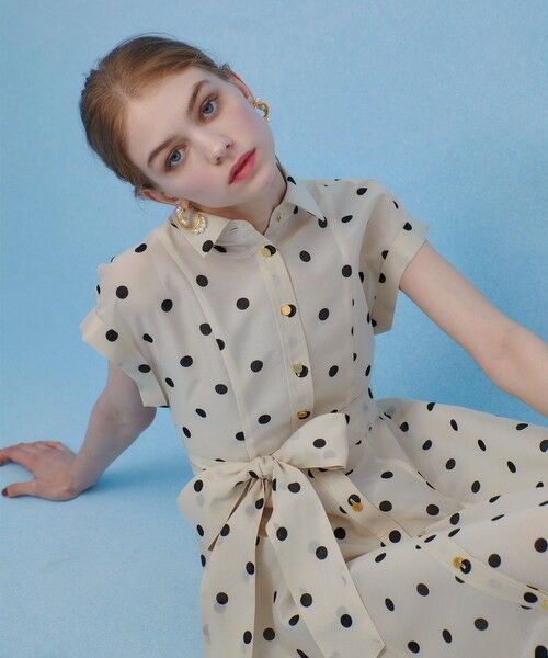 LOULOU WILLOUGHBY】オーガンドットウエストリボンワンピース