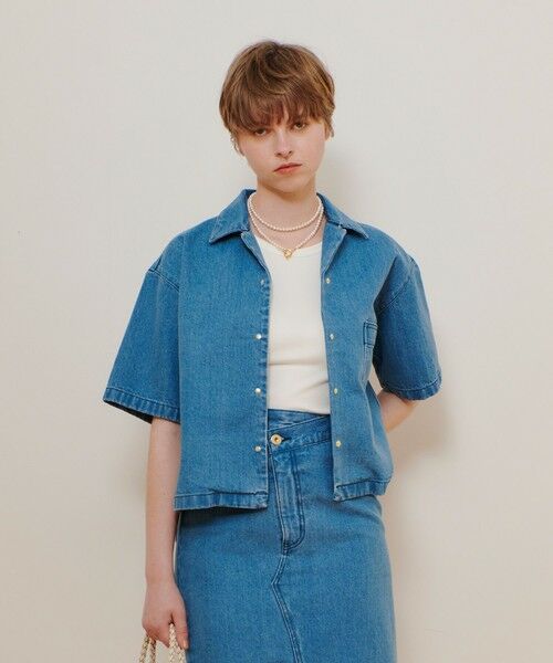 【新品】カラーラインデニムライクシャツ Emma Taylor ブラウス シャツ デニムライクオーバードルマン
