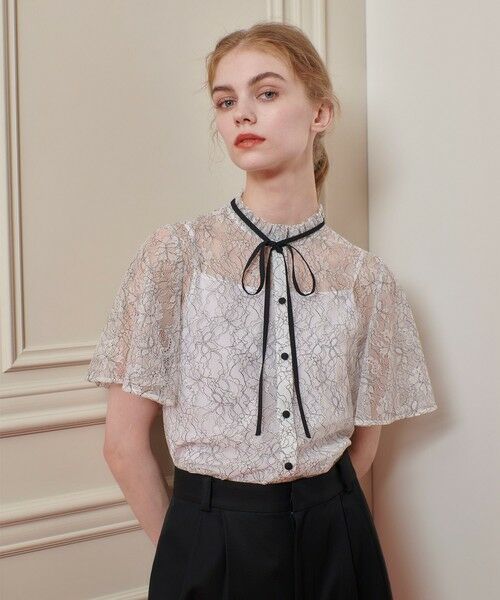 極美品✨️LOULOU WILLOUGHBY スリーブレース 半袖トップス 2 セール】 【LOULOU WILLOUGHBY】衿付きレースブラウス （その他
