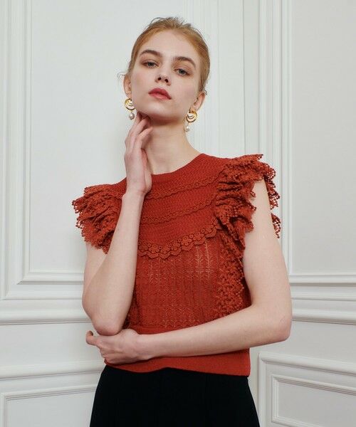 allureville / アルアバイル ニット・セーター | 【LOULOU WILLOUGHBY】レースフリルニットプルオーバー(オレンジ系 (40))