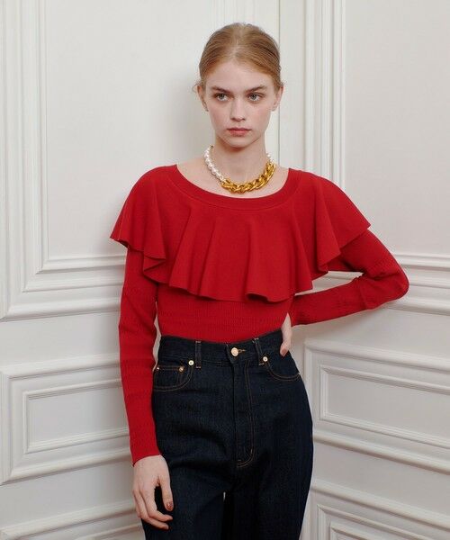 allureville / アルアバイル ニット・セーター | 【LOULOU WILLOUGHBY】ラッフルオフショルプルオーバー | 詳細8