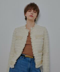 allureville / アルアバイル ノーカラージャケット | ジオリカツイードラウンドネックジャケット